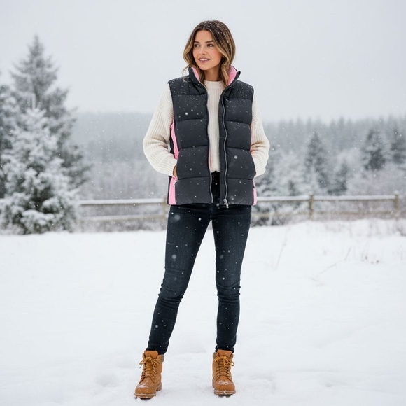 Outdoor Exchange Down Filled Quilted Vest Wmn's Sz M Gray Pink Nylon Full Zip - Picture 4 of 14